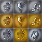 Золотистая серебристая металлическая скульптура для влюбленных, холст, картина на стену, романтическая статуя, искусство, картина, домашний декор