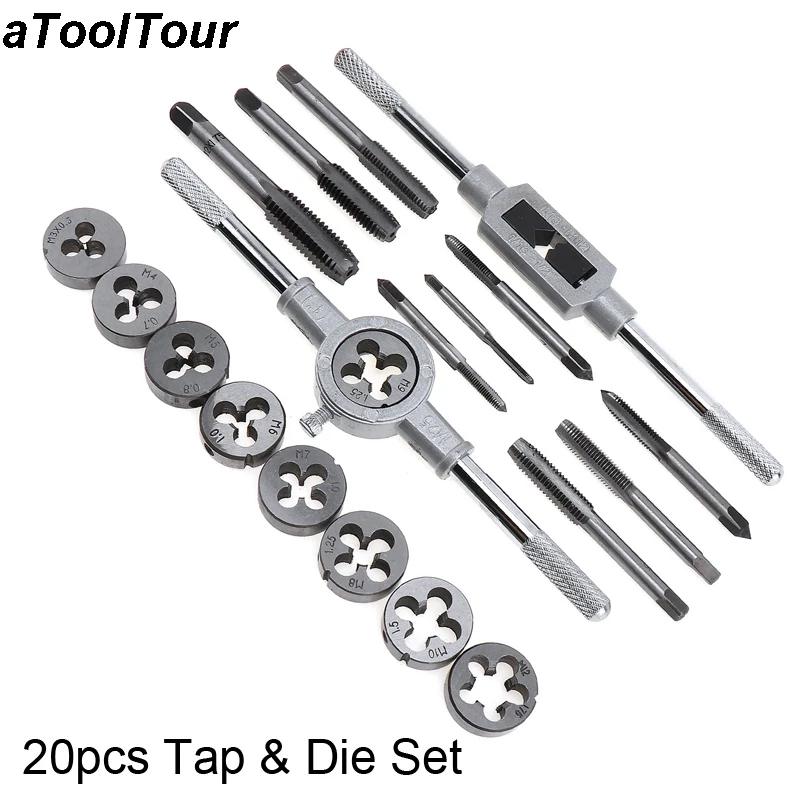 

20pcs Hand Tools Tap and Die Set Adjustable Wrench Nut Bolt Screw Thread Metric Tap And Dies Tap Cutting Tapping Tool Kit M3 M6
