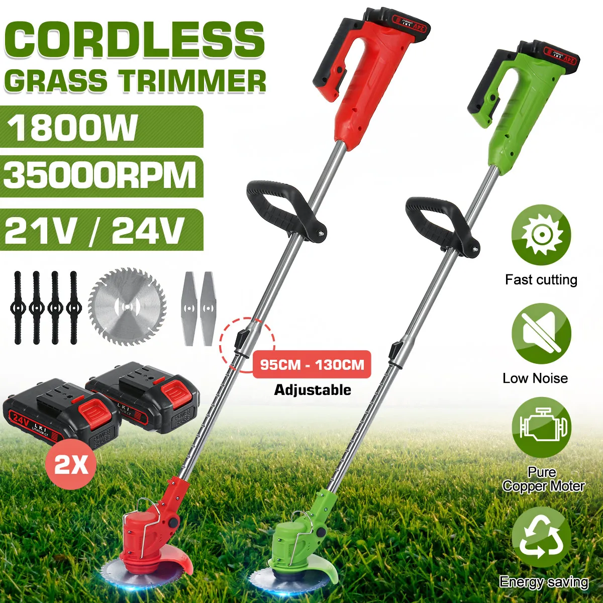 

With 2 Battery 21V Electric Grass Trimmer 3000mAh Garden Lawn Mower Rechargeable Cordless Grass Pruning Tool machine 17pcs/set