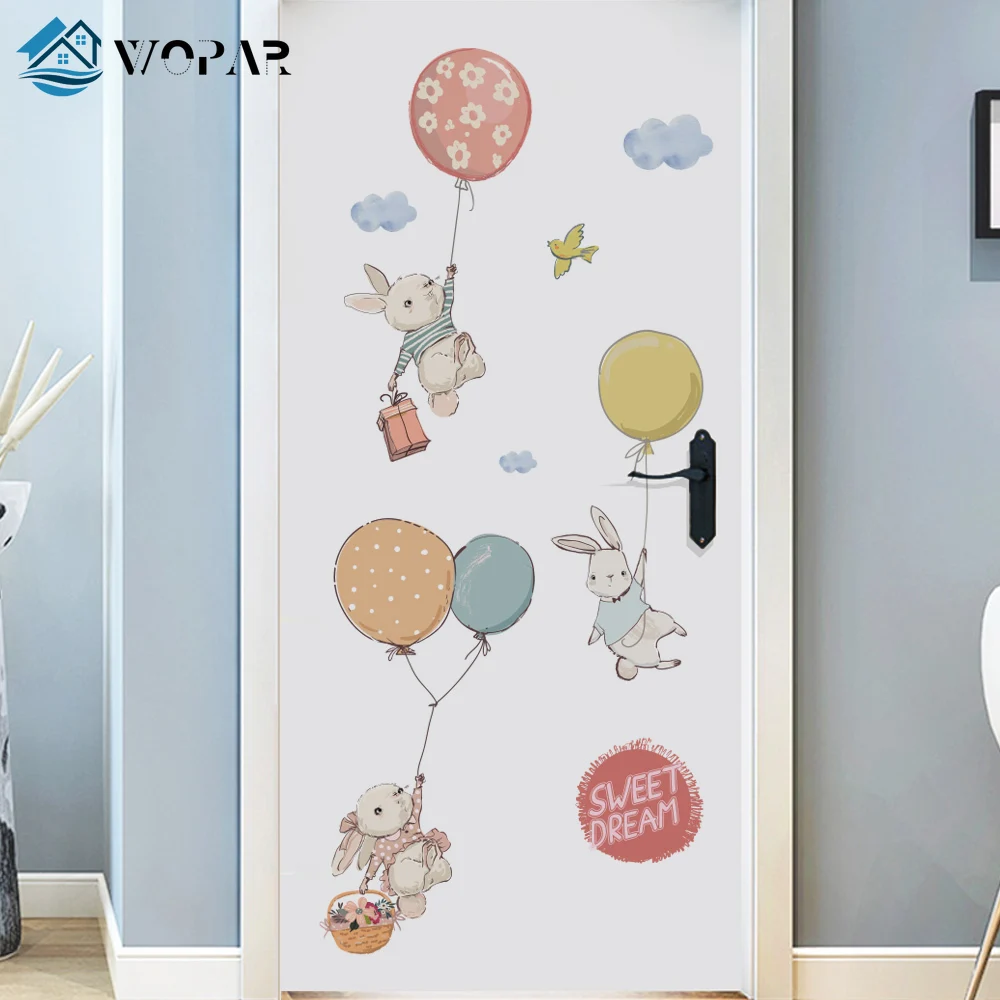 Наклейки на стену с изображением летающего кролика для детских комнат