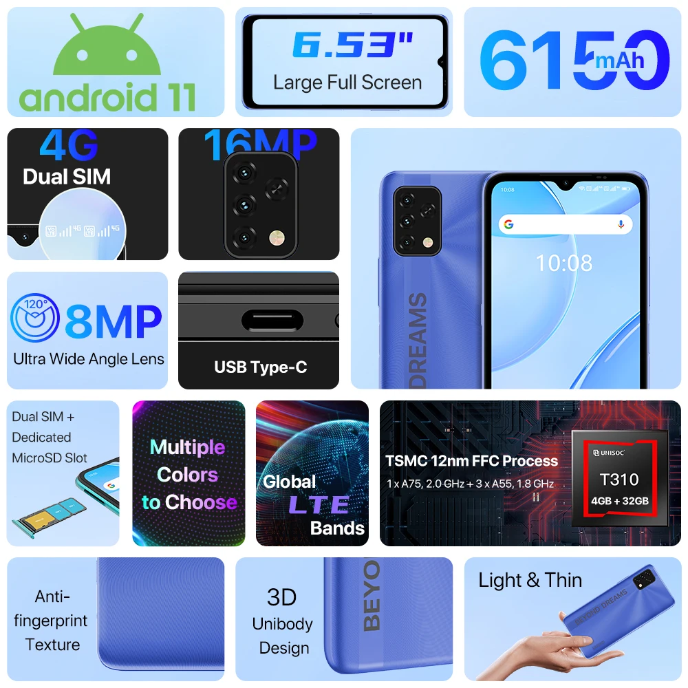 UMIDIGI-tel&eacute;fono inteligente Power 5S versi&oacute;n Global, 4GB, 32GB, pantalla HD de 6,53 pulgadas, Triple C&Aacute;MARA DE 16MP, 6150mAh-1