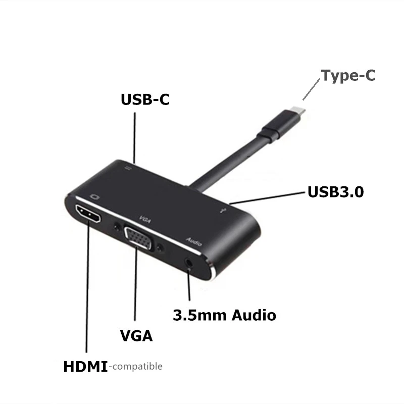 TRUMSOON Type-C to HDMI-compatible 4K VGA USB 3.0 C Hub Adapter for Macbook Samsung S20 Dex Xiaomi 10 Dell XPS15 TV Nintendo | Электроника