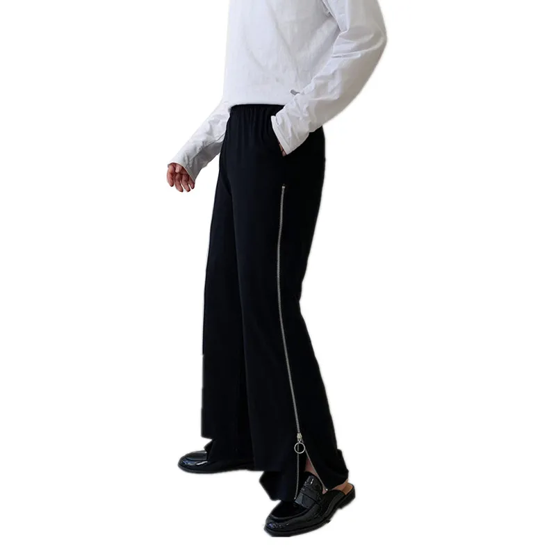 

M-XX!Spring and autumn models dark personality side zipper men's loose straight casual pants hair stylist youth wide leg pants .