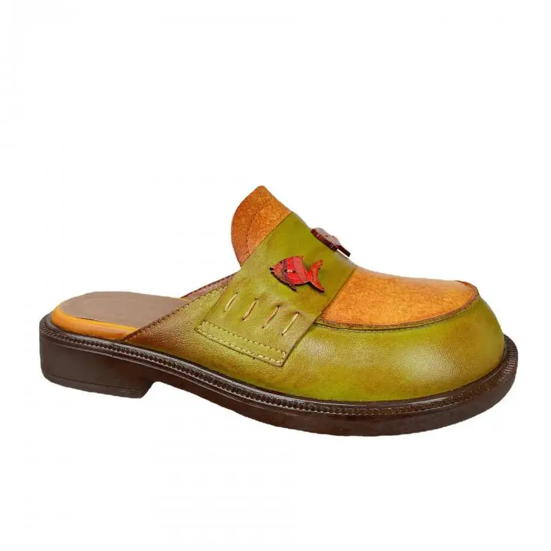 

YourSeason Ladies 2021 Summer Outside Slides Shoes Mixed Colors Handmade Concise Women Retro Slippers Genuine Leather