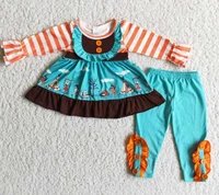 thanksgiving hot sale children girl suit cute turkey print boutique high quality childrens clothing