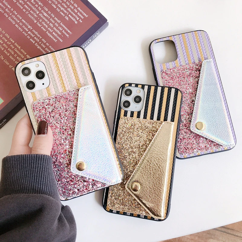 DIY полосатый блестящий чехол бумажник для iPhone SE2 11 Pro Xs Max Xr X 8 7 6s 6 Plus с отделением
