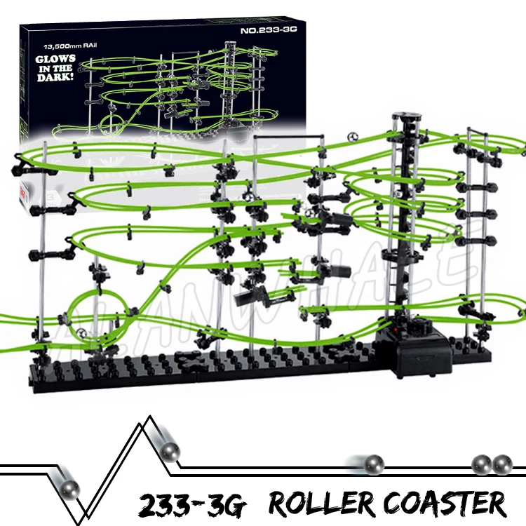 

1350cm Rail Level 3 Marble Run Night Luminous Glow In The Dark Roller Coaster Model Building Boy Toy Maze Rolling ball Sculpture