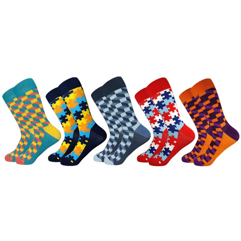 

Classic Hot Sale Men Socks Casual Gentleman High Quality Color Puzzle happy Socks Business Party Dress Cotton Socks for Men