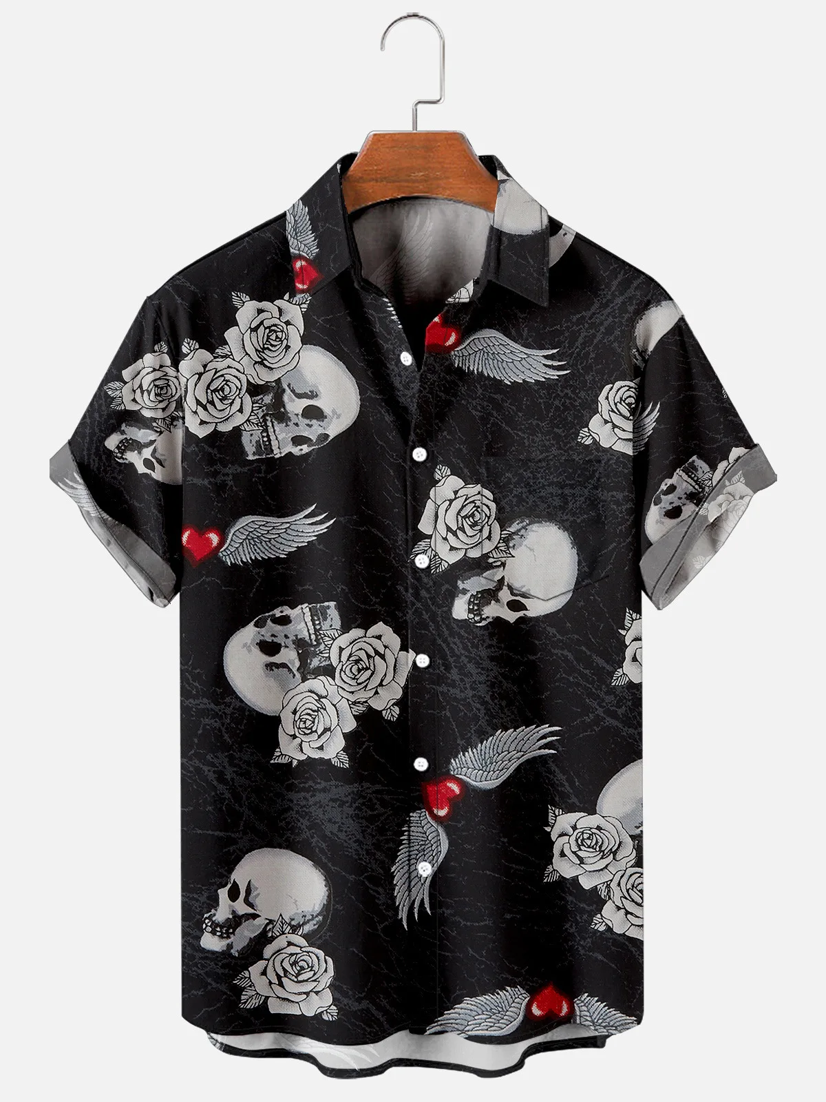 

2021 New Men's Casual Trend Harajuku Spring/Summer Plaid Shirt Short Sleeve Chest Pocket Design Fashion Print Button 5