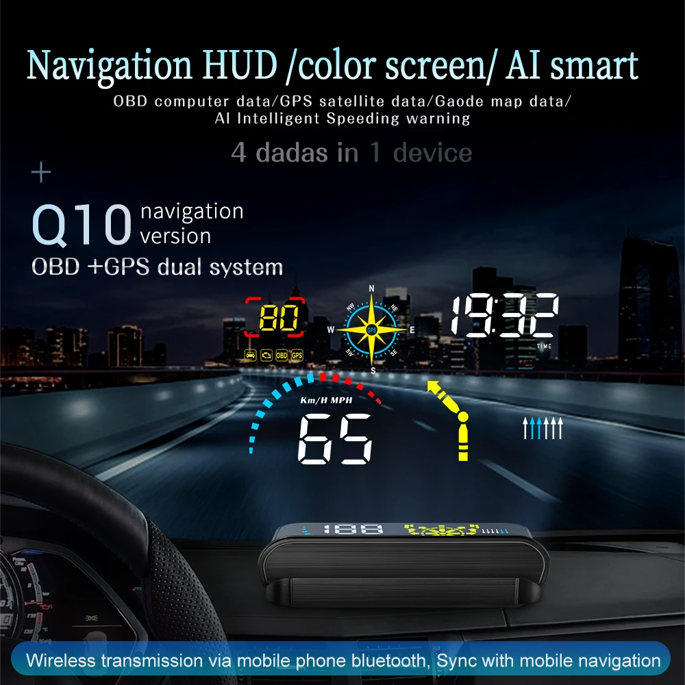 

Проектор HUD на лобовое стекло автомобиля OBD2 проекционный дисплей HUD новейший Q10 проекционный дисплей с навигацией в реальном времени GPS Авто...