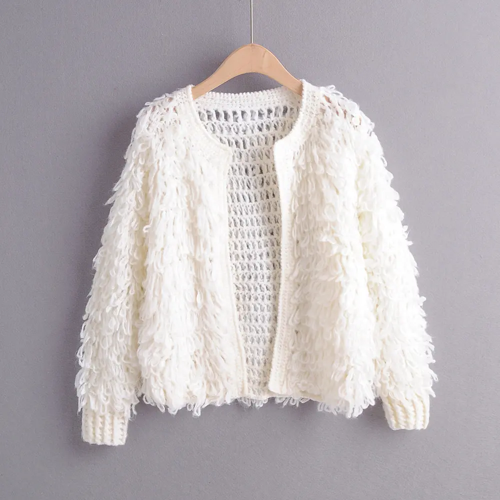 2019 осенние однотонные вязаные кардиганы с кисточками женские винтажные свитера