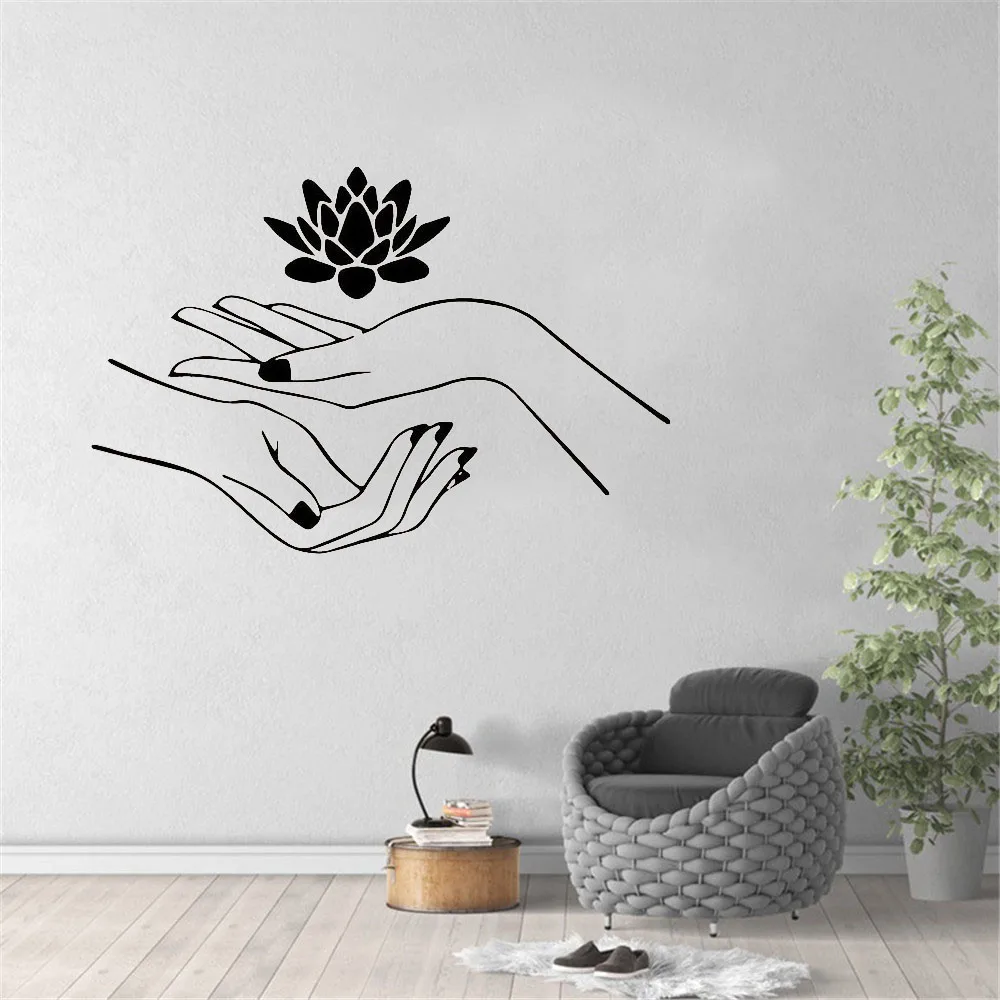 Spa Beauty Nail Salon Massage Wall Sticker Lotus Flower Wall Decal Removable Waterproof Art Murals Bedroom Wallpaper Decor