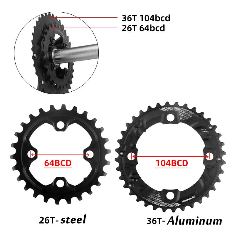 PROWHEEL MTB 64/104BCD двойная передняя Звездочка 2*10/11 Скорость кольцо цепи велосипеда 26T 28