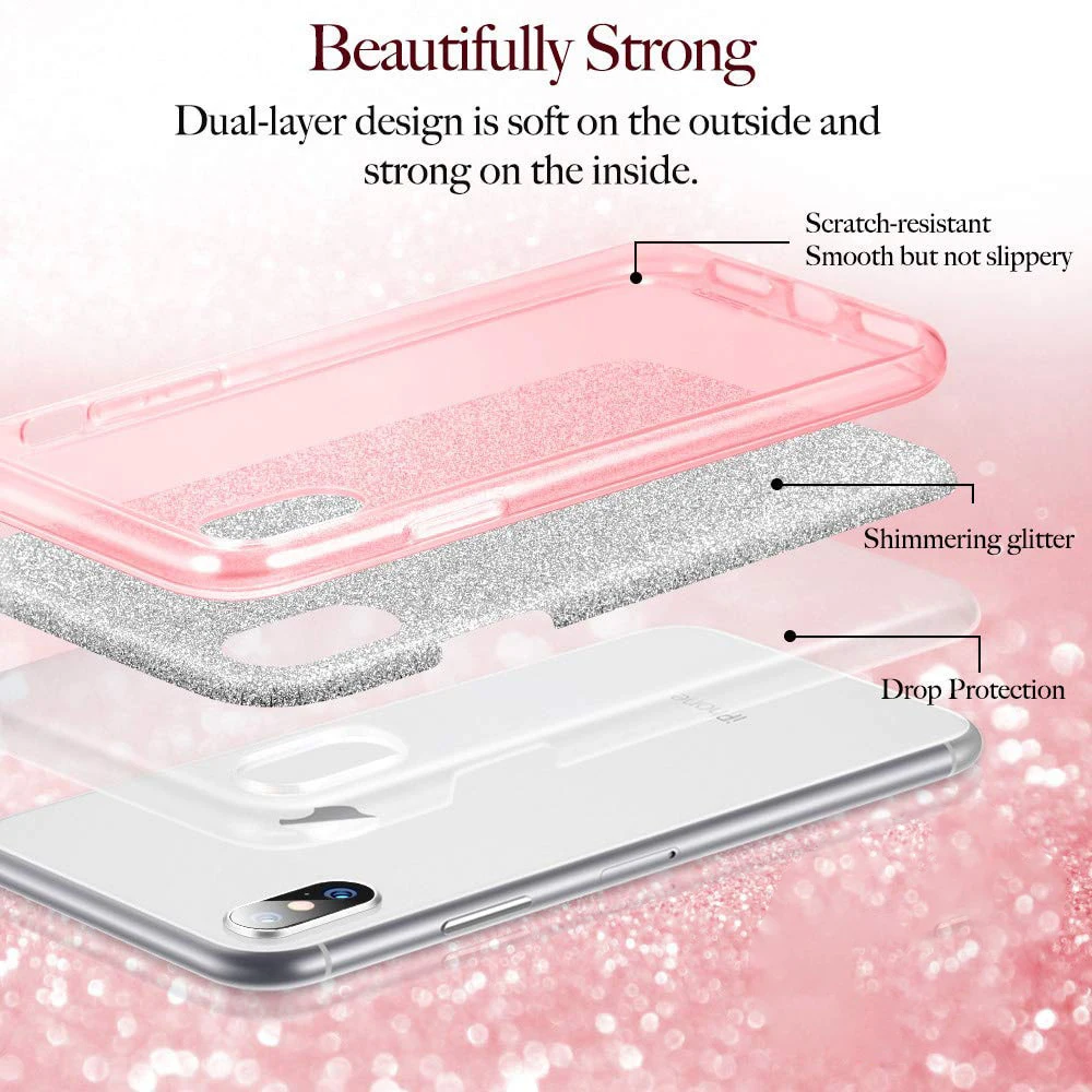 Чехол из поликарбоната+ ТПУ+ Блеск Блестящий Футляр для iphone 11 Pro XS макс 7 8, 6, 6S Plus, X XR 3 Слои Bling милый мягкий силиконовый чехол