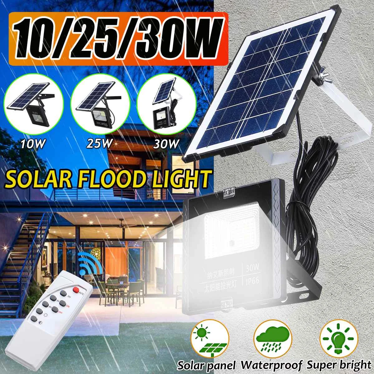 

10/25/30W Solar Floodlight Led Portable Spotlight floodlight Outdoor Street Garden Light Waterproof Wall Lamp W/ Remote Control