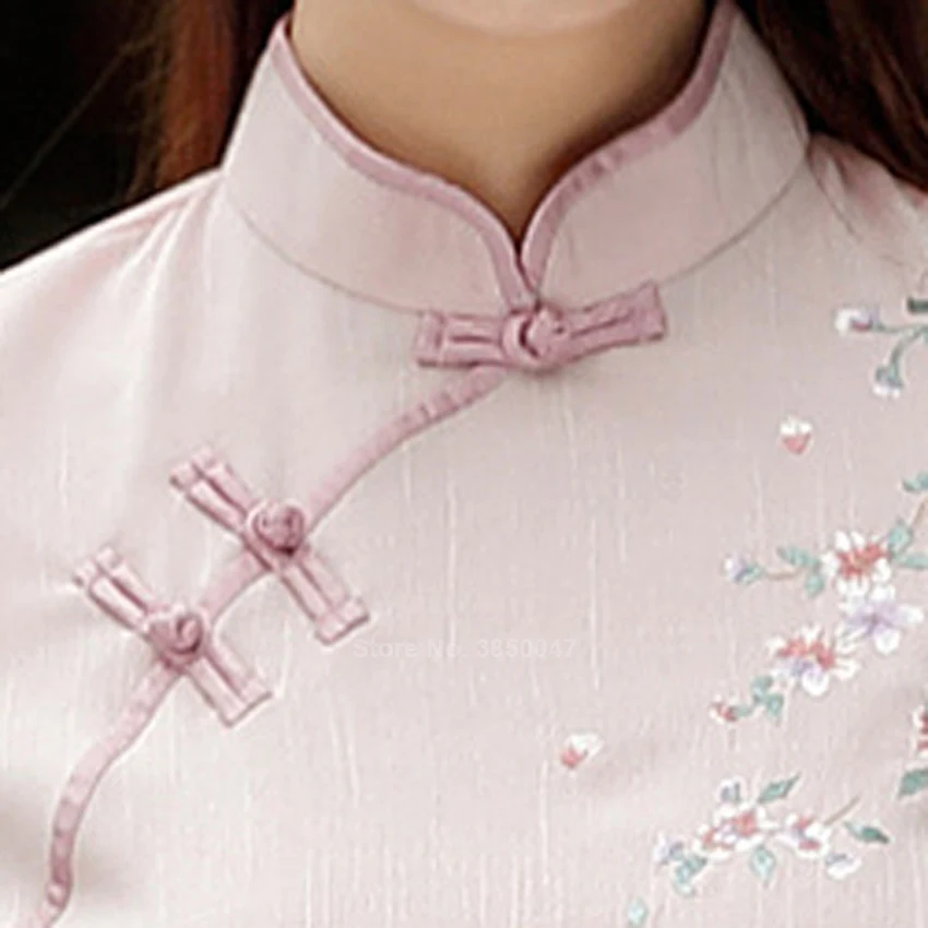 

2021 Women Qipao Dresses Ancient Chinese Cheongsam Top Embroidery Linen Skirt Vintage Floral Tang Suit Elegant Plus Size Blouse