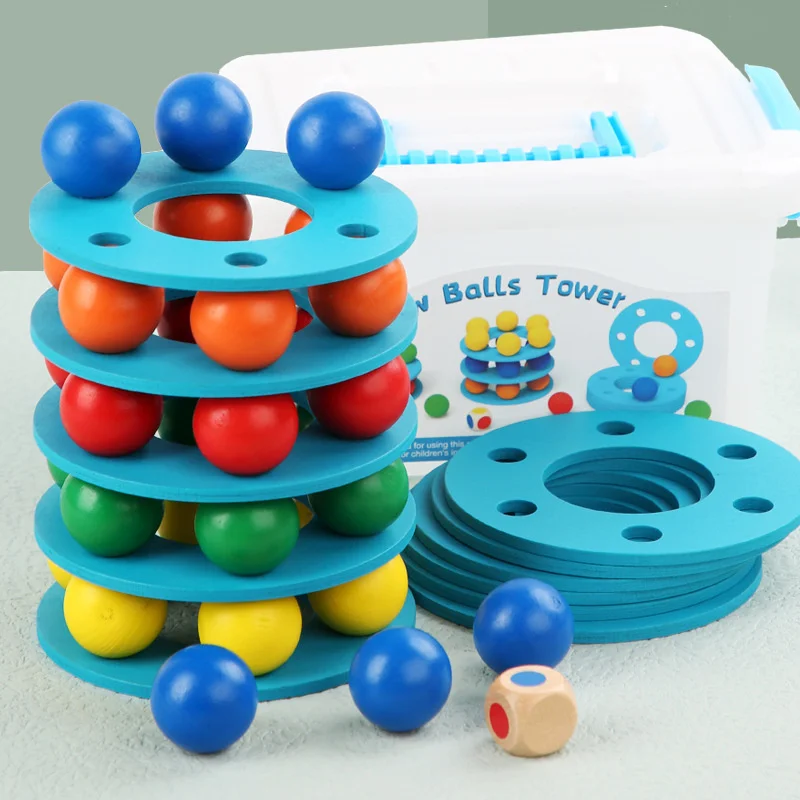 

Children's Rainbow Ball Tower Toys Stacked Tower Puzzles Sliding Ball Building Blocks Wooden Toy Sets for Kids Educational Toys