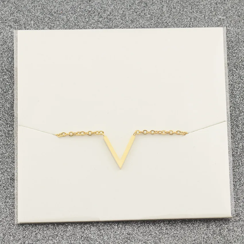 Minimalist V Letter Pendant Necklace Women Men Boho Jewelry Stainless Steel Chain Chevron Collier Femme Best Friend Gifts | Украшения и