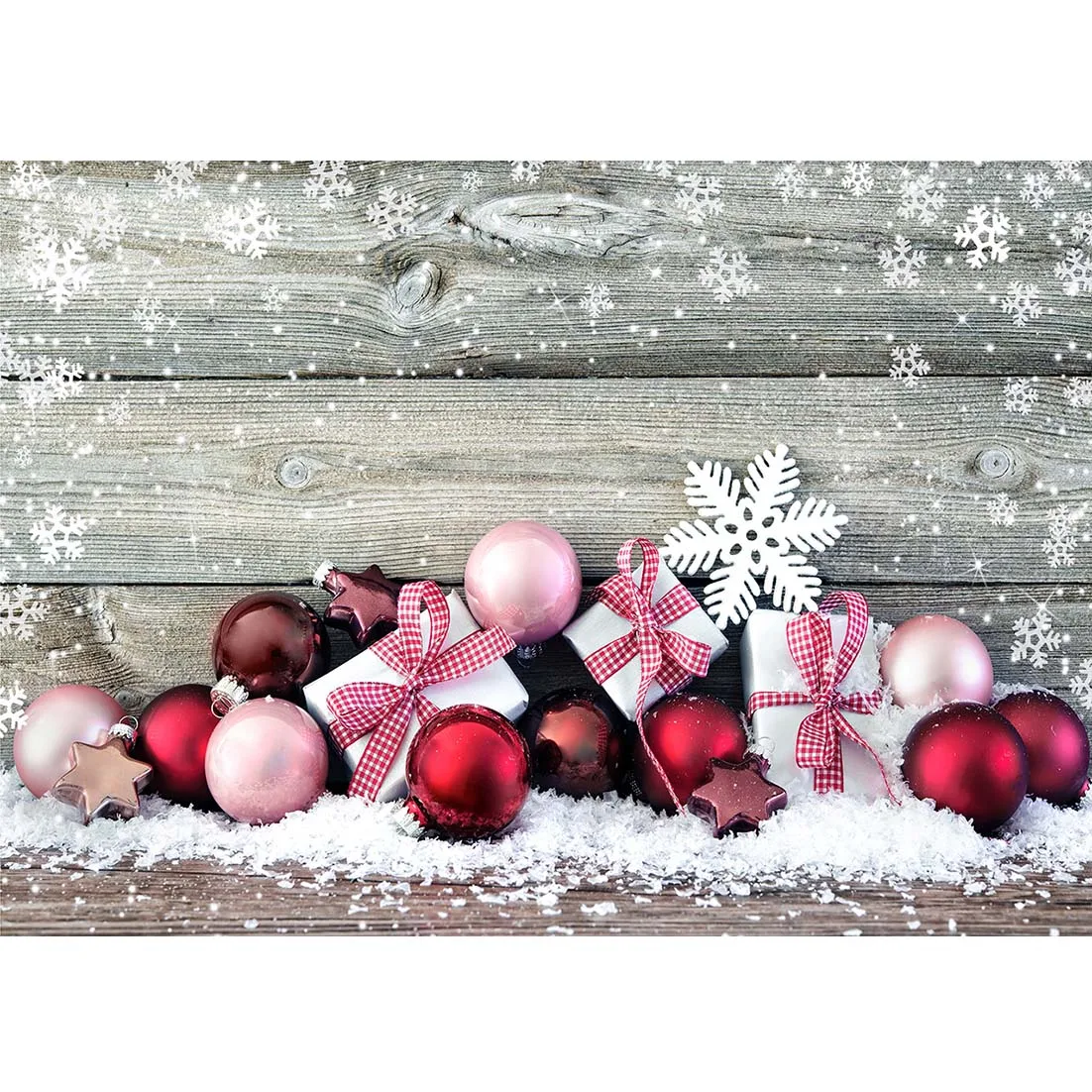 

Christmas Ball Gift Snowflake Wooden Board Photo Backdrop Custom Background for Baby Children Party Photography Props Photophone
