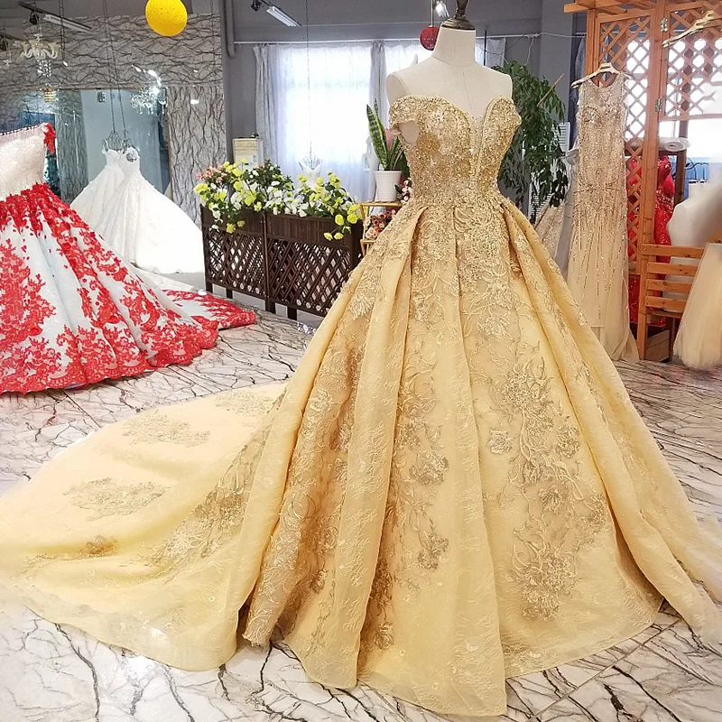 LS65740 золотистые цветы красивое платье быстрой доставки от фарфора плеча