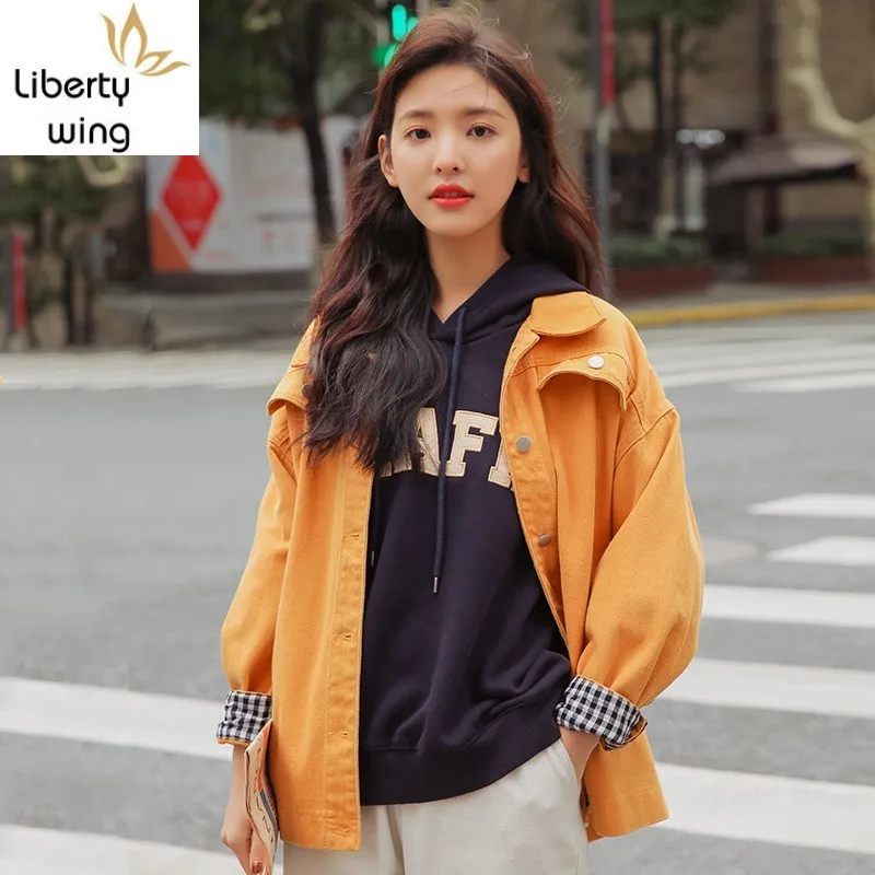 2020 новый бренд Veste Jean Femme Корейская версия клетчатый соединенный внакрой деним