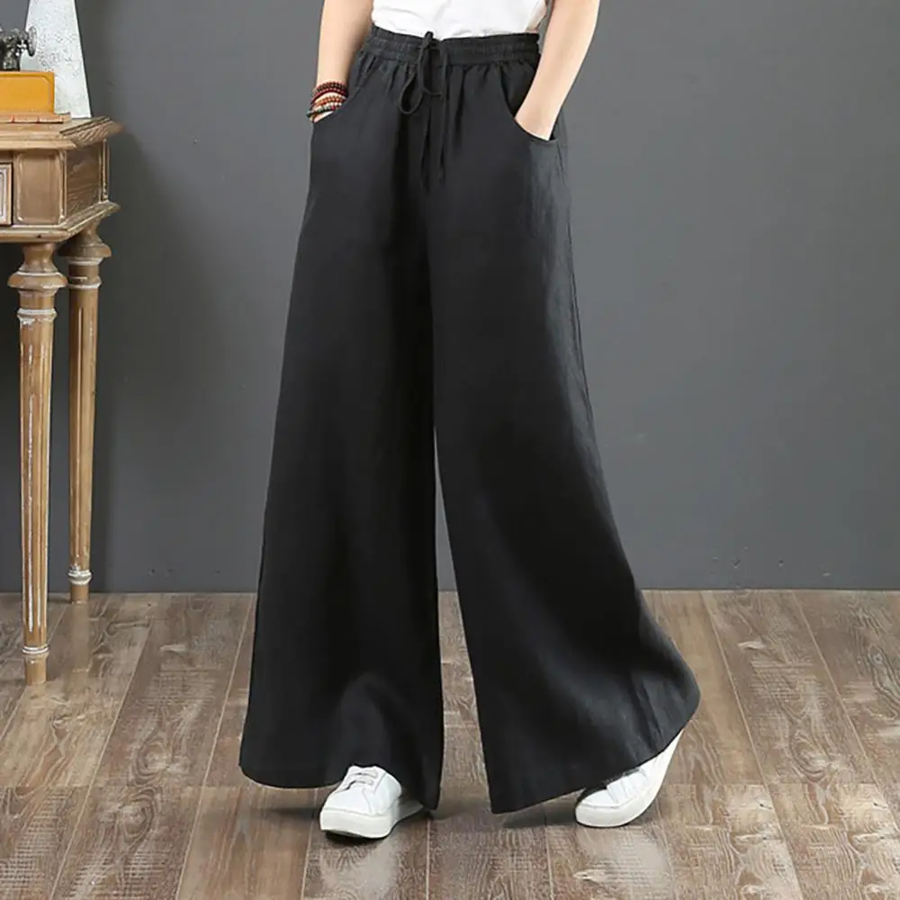 

Women Vintage Cotton Linen High Waist Pants Mopping Straight Trousers