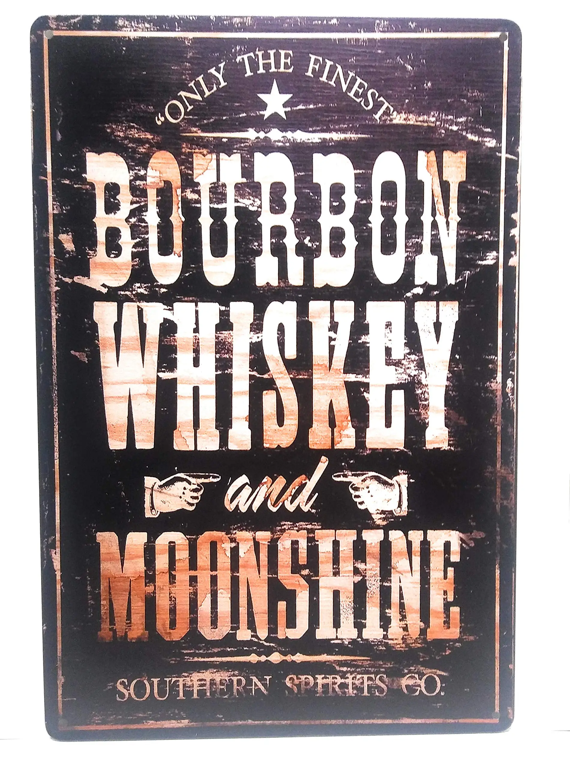 Только лучшие виски бурбона и лунный блеск. Жестяной знак южных алкогольных