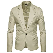 Blazer ajustado de manga larga para hombre, chaqueta informal de un solo botón, Color sólido, Primavera/otoño, 2020 (2)
