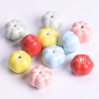 10pcs pumpkin shape 13x10mm handmade glazed ceramic porcelain loose spacer beads lot for jewelry making diy crafts findings