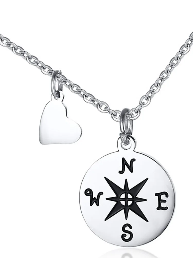

GorGor New Arrivals Titanium Steel Heart-shaped Compass Small Round Pendant Necklace for Fashion Women Jewelry Gift NC-377