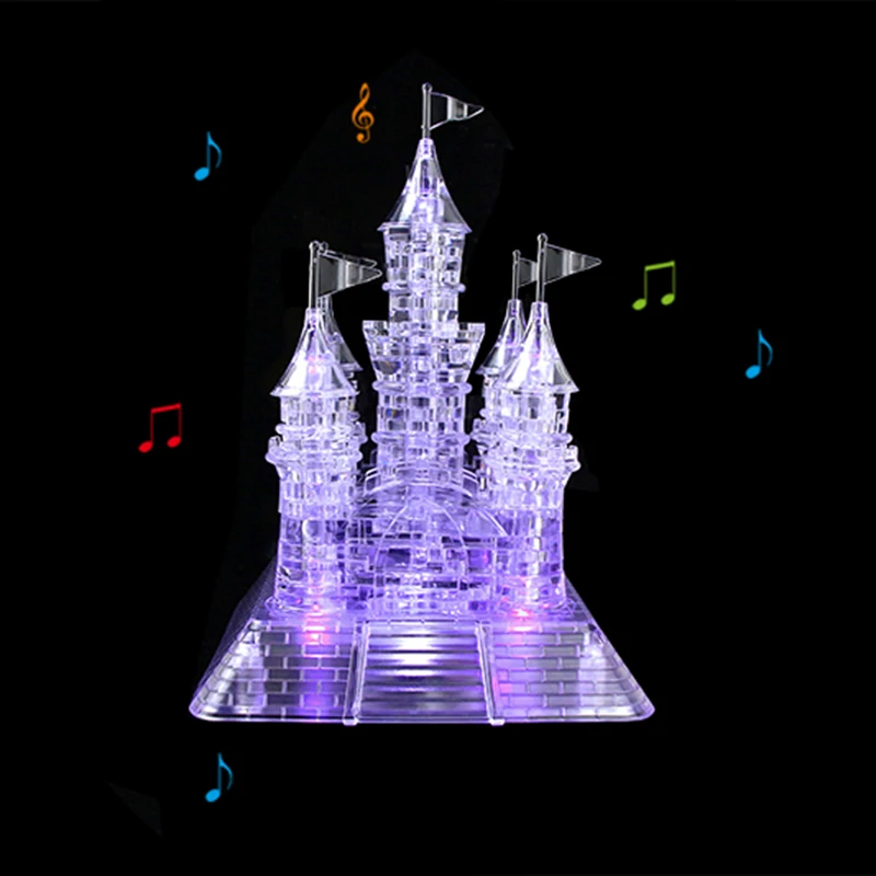 

3D Crystal Puzzle DIY Castle with Music & Flashing Light Building Block Assembled Jigsaw Kids Intelligence Toy Home Decoration