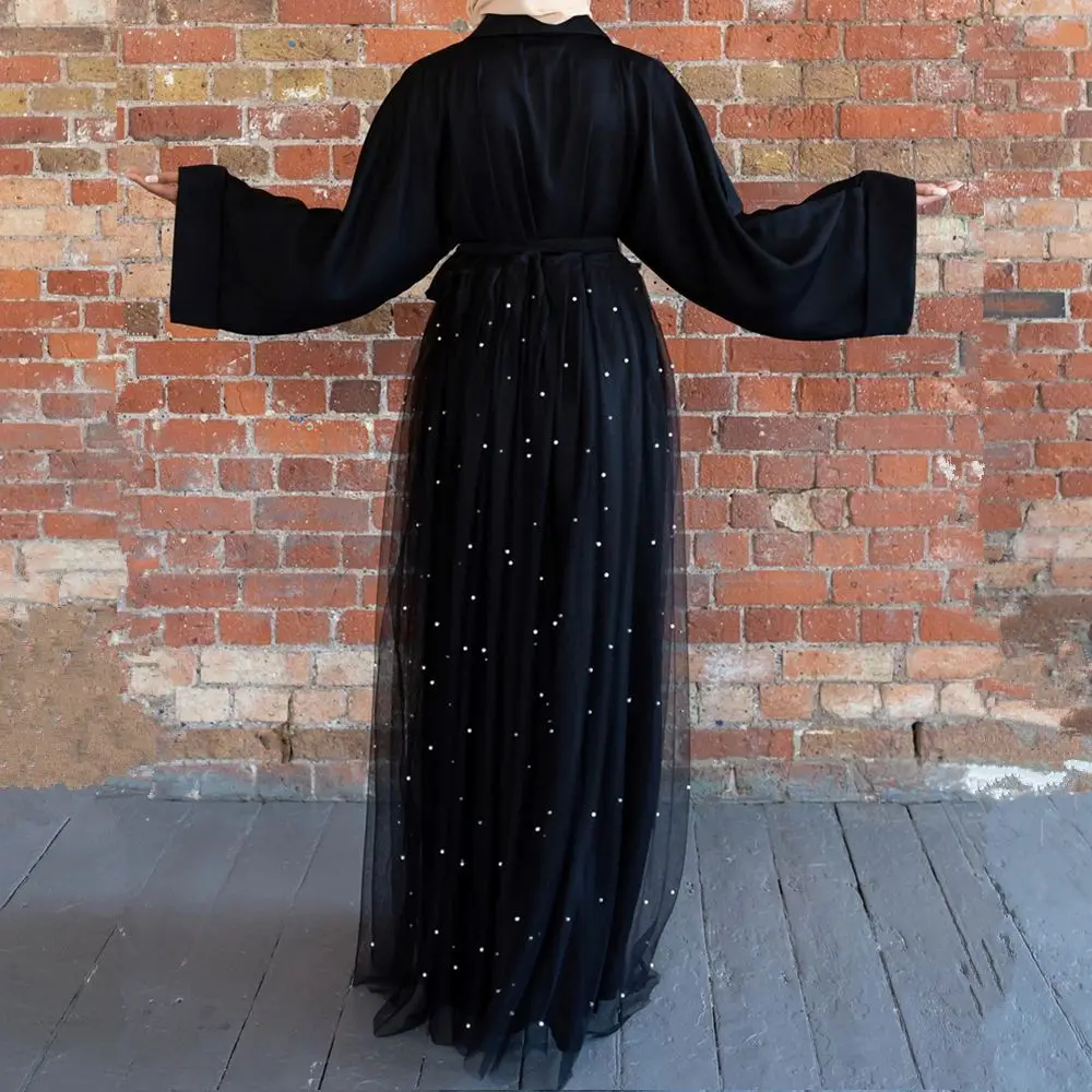 

Dubai Muslim Women Abaya Open Kimono Long Sleeve Kimono Lace Beaded Maxi Dress Robes Jilbab Ramadan Islamic Clothing Middle East