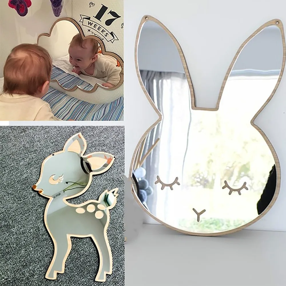 mirror sticker Nordic Wood Acrylic Mirror Cartoon Kids Room Wall Decoration d91112 | Дом и сад