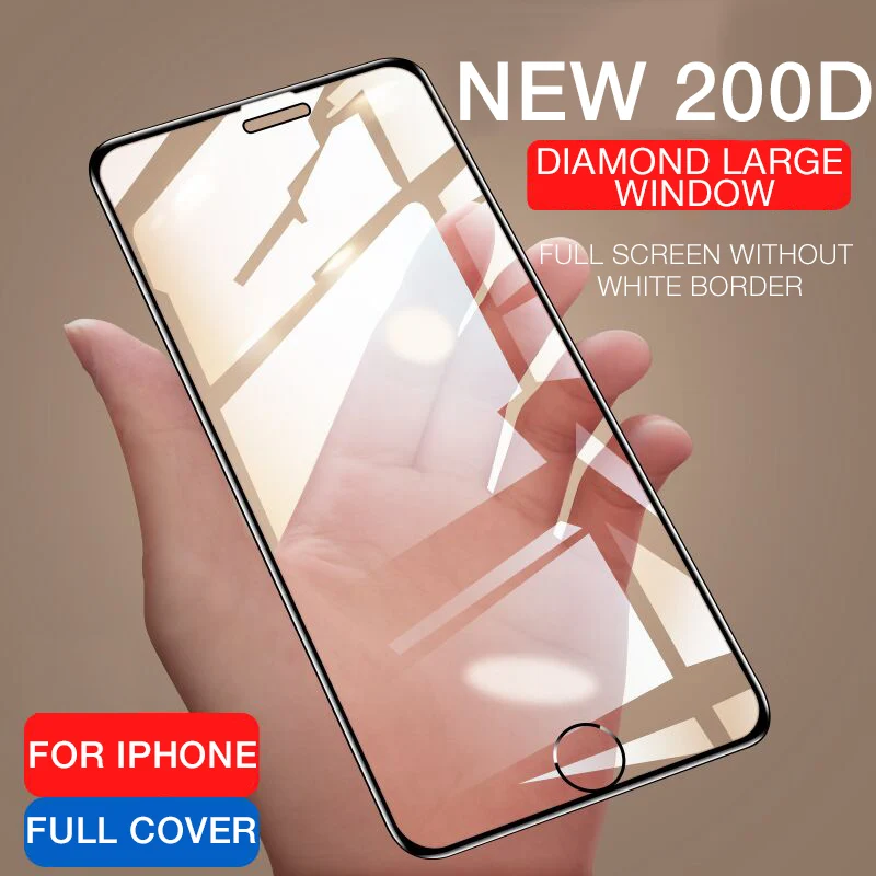 200D защитное стекло с мягкими краями для iPhone 6, 6 S, 7, 8 Plus, Защитное стекло для iPhone X, XR, XS, MAX, 11Pro, Max, закаленное стекло