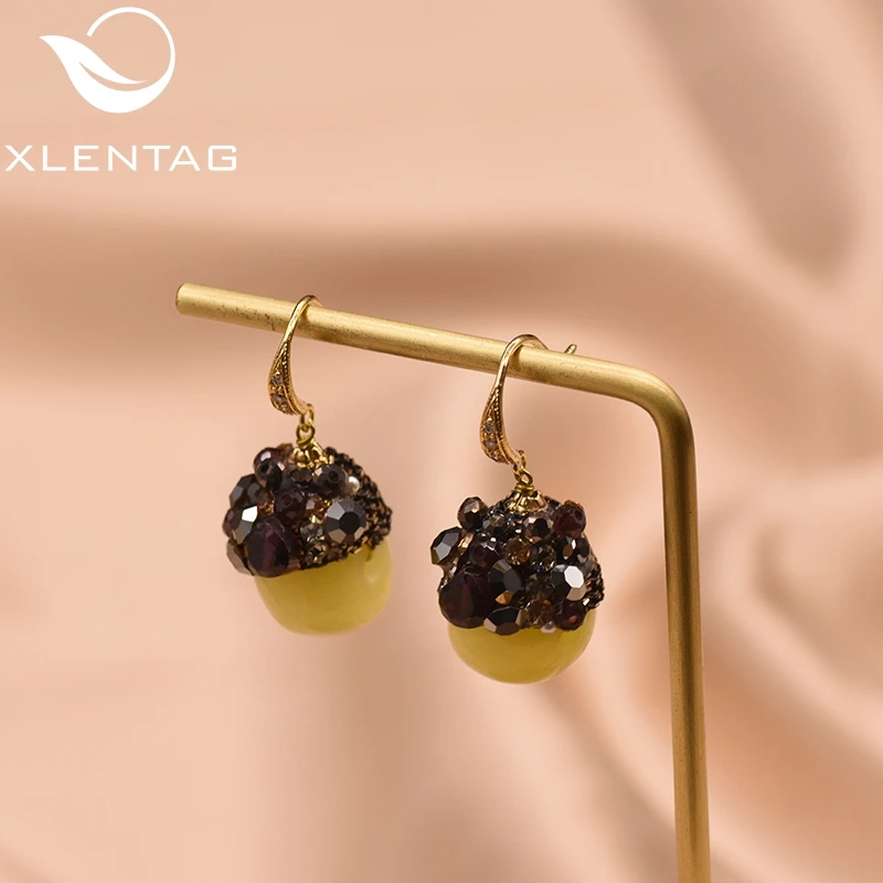 XlentAg 925 пробы серебряные серьги-подвески с натуральным желтым камнем для женщин серьги-подвески ручной работы GE0473