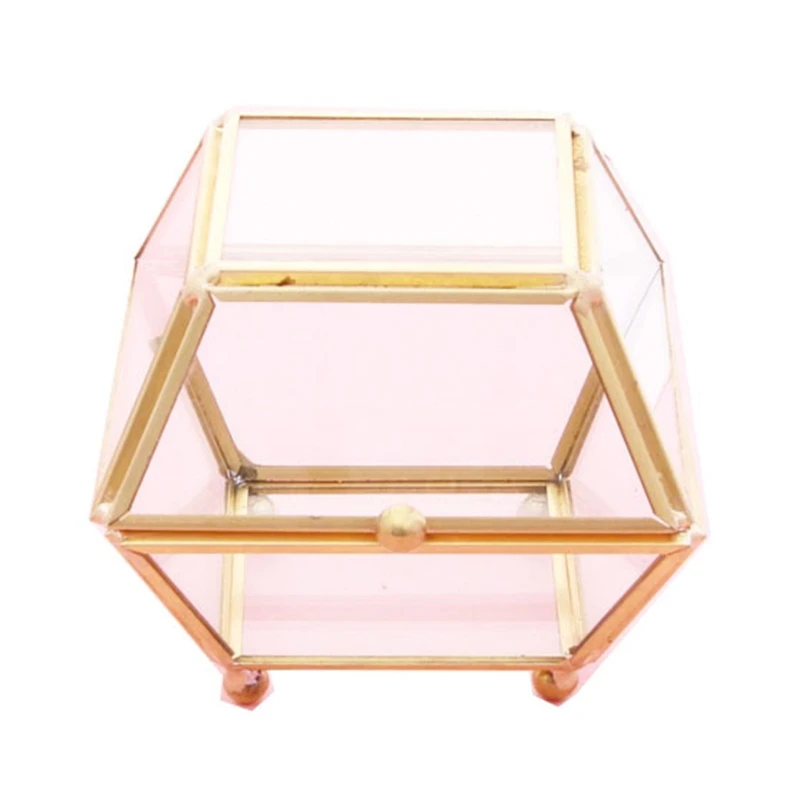 

Four Coner Transparent Gold Glass Ring Box Wedding Geometric Jewelry Organizer