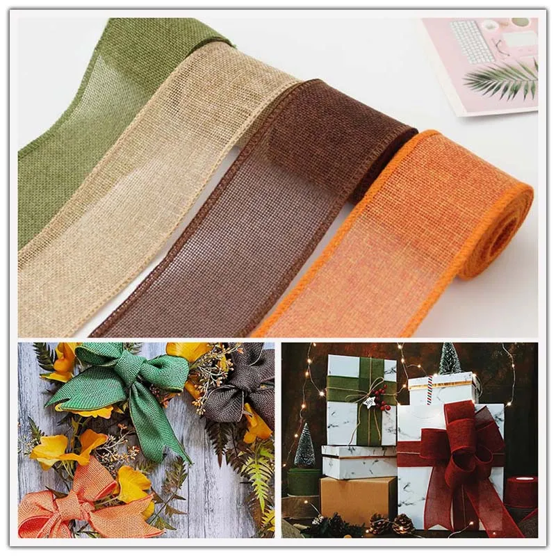 3M/Roll 6cm Width Handmade Linen Ribbon Burlap Wired Rolls Trims Tape DIY Material Wedding Party Crafts Gift Packaging | Дом и сад