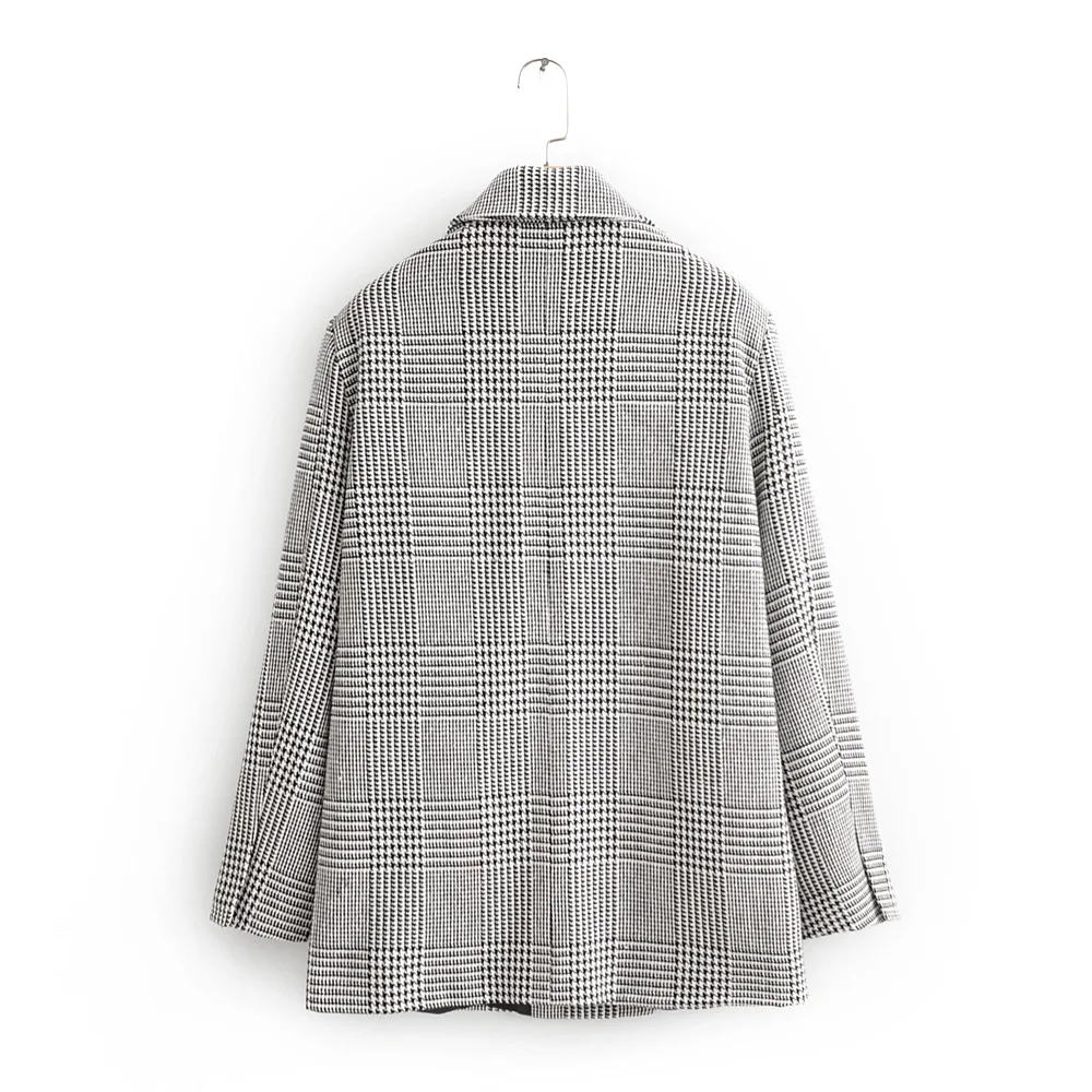 

Women blazer tailor jacket thick for winter SML plaid gray double breasted pockets 2SB full lining Drop shipping