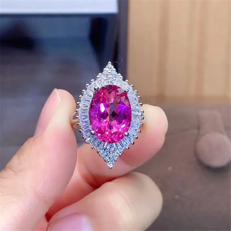 925 Silver Pink Topaz Ring for Party 10*14mm Natural Topaz Silver Ring Fashion Silver Gemstone Ring
