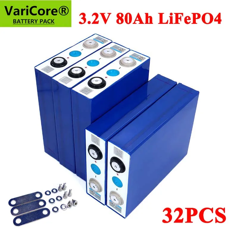 

32pcs 3.2V 80Ah LiFePO4 battery pack Lithium iron phospha 80000mAh 12V 24V 240A Motorcycle Electric Car Solar Inverter batteries