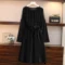 Black 5XL размера плюс, женское бархатное платье макси с длинным рукавом, с поясом, Осень-зима, о-образный вырез, тонкие вечерние платья, офисное однотонное платье - Цвет: Black