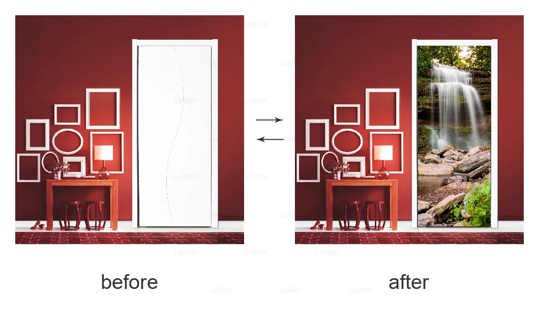 Self Adhesive 3d Door Stickers Forest Waterfall Landscape Art Renovation Living Room Waterproof Wallpaper Home Decor Picture | Дом и сад