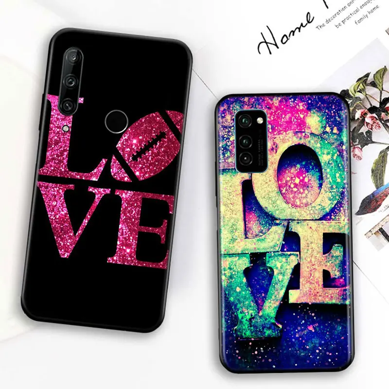 

Silicone Cover Colorful love Pink For Huawei Honor 7C 7A 7S 8 8A 8X 8C 8S 2019 2020 9 lite 9X Pro Black Phone Case