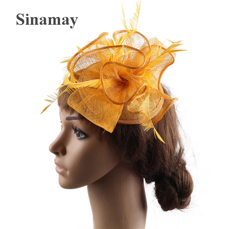 Новый Модный свадебный головной убор для невесты Sinamay женские вуалетки с перьями