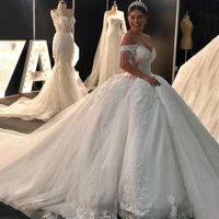 2021 puffy ball gown wedding dress luxury beaded crystal sweetheart princess appliques royal bride gowns vestido de mariee