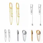 Женские серьги-кольца из серебра 925 пробы, с двойной цепочкой