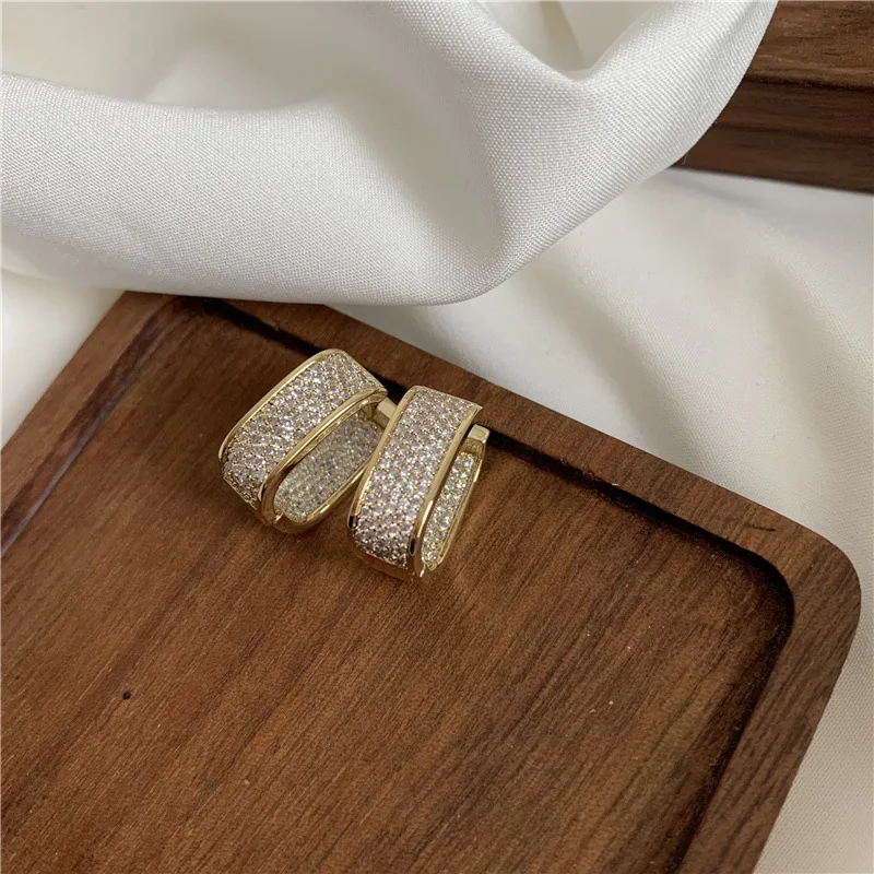

TIMEONLY Luxury Cubic Zircon Square Wide Alloy Hoop Earring Shinning Rhinestones Retro Earrings for Women Ladies Jewellery
