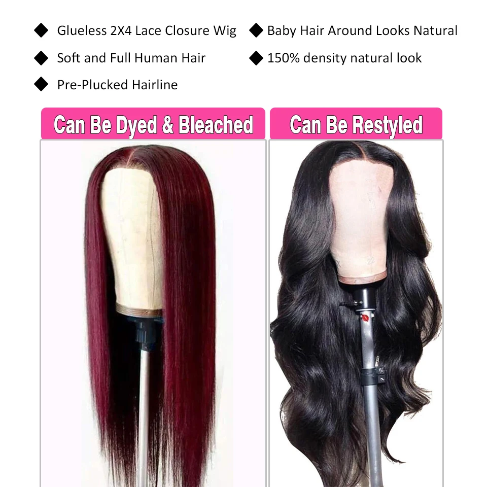 Парик Hairugo парик из малайзийских прямых волос с кружевной частью 2*4 парики