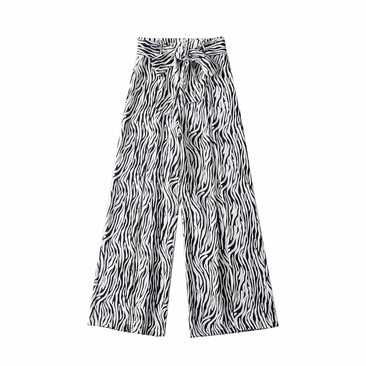 

TVVOVVIN 2021 Spring New Fashion Loose Striped Split Wide Leg Pants High Waist Sashes Casual All-match Trousers M9VE