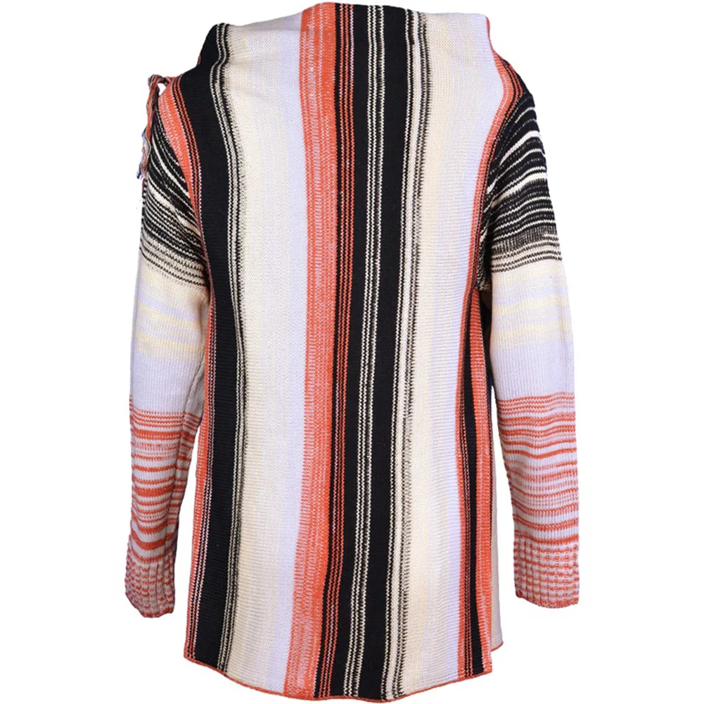 

Women Striped Knitting Sweater Fashion Fringed Batch Shoulder Donna Maglioni Coat Long Sleeve Loose Autumn Winter Streetwear